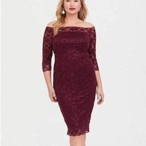 Torrid Special Occasion Burgundy Red Lace Off the Shoulder Dress Plus Size 20 2X